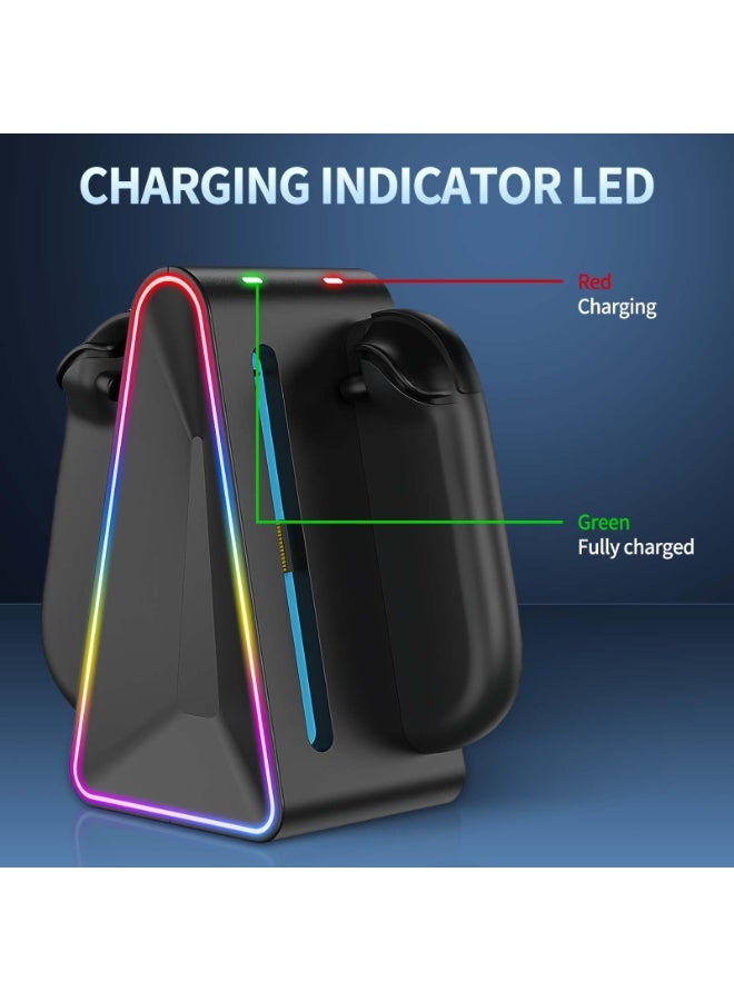 أوشيما محطات شحن متوافقة مع أجهزة التحكم Joycon لـ Nintendo Switch 2، محطة شحن سريعة 4 في 1 بضوء RGB بـ 7 ألوان، وملحقات متوافقة مع Switch تدعم الشحن ثنائي الاتجاه - Image 3